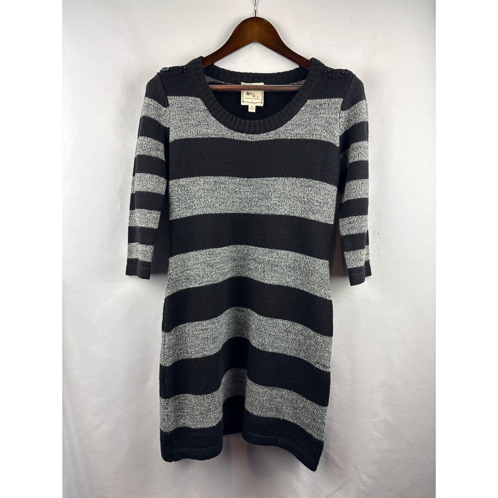 Women’s Pink Rose Medium Black & Grey Striped Sweater Dress